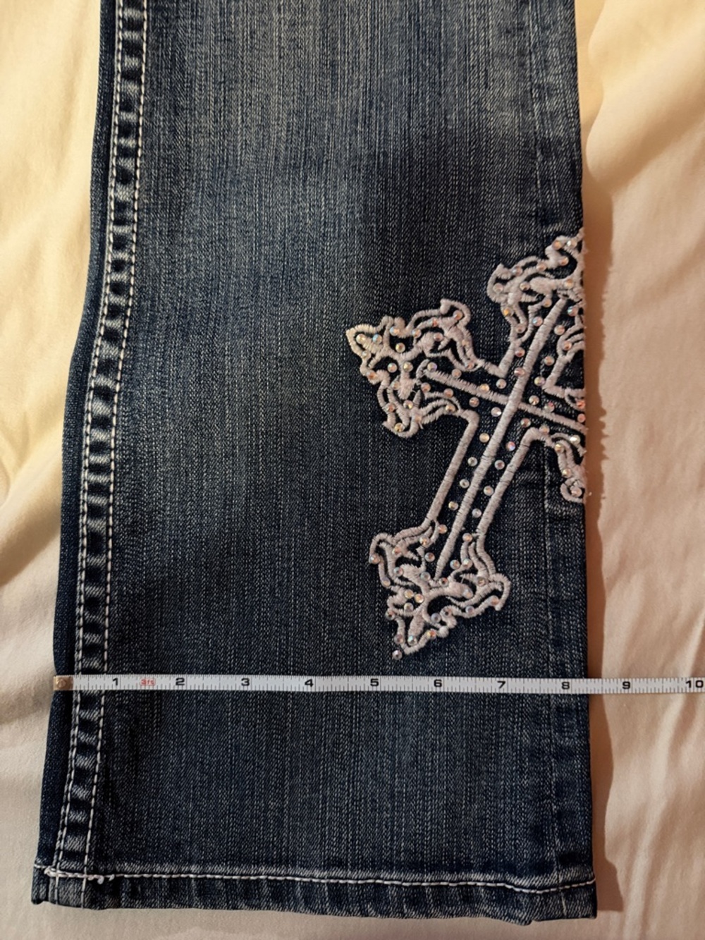 Cowgirl Tuff‎ Cherish Blue Boot Cut Jeans with Cross Embroidery - Picture 6 of 7